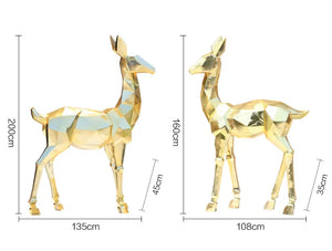 Gold Lighted Fiberglass Sculpture Geometric Christmas Deer