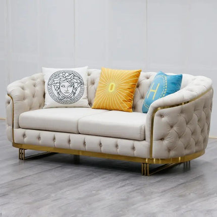 Luxury 2-3 Seater Chesterfield Sofa Gold Stainless Steel Velvet Upholstery Elegant Bed Set Hotel Home Living Room Furniture Hall