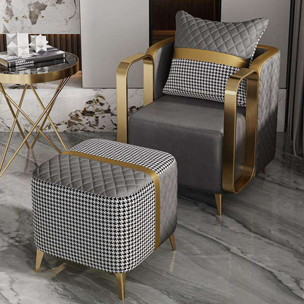 Modern Luxury Single Armchair with Gold Metal Frame and Fabric for Apartment and Hotel Lobby Use