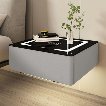 Moderner Hängeschrank mit intelligenter kabelloser Ladefunktion – Wandmontierter Nachttisch fürs Schlafzimmer