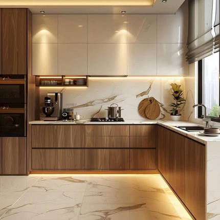 Customized Eco-Friendly Artificial Marble Faucet Waterproof High Glossy Modular Modern Design Kitchen Cabinets