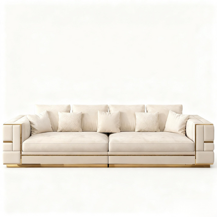 Luxury Upholstered Reclining Boucle Sofa Set Fabric Sponge Modern Sectional Stainless Steel Frame Pillow Back Villa Living Room