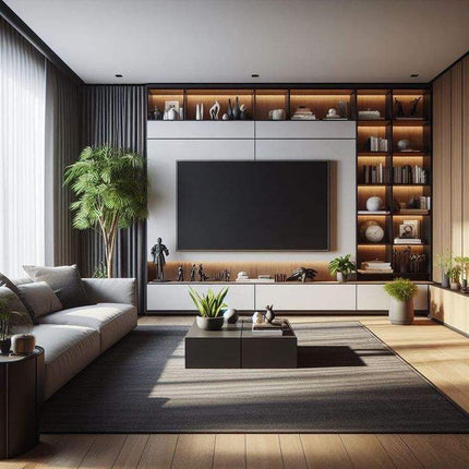Modern Living Room Designs Cabinets Storage Wood Grain Veneer TV Wall Cabinet Cupboard