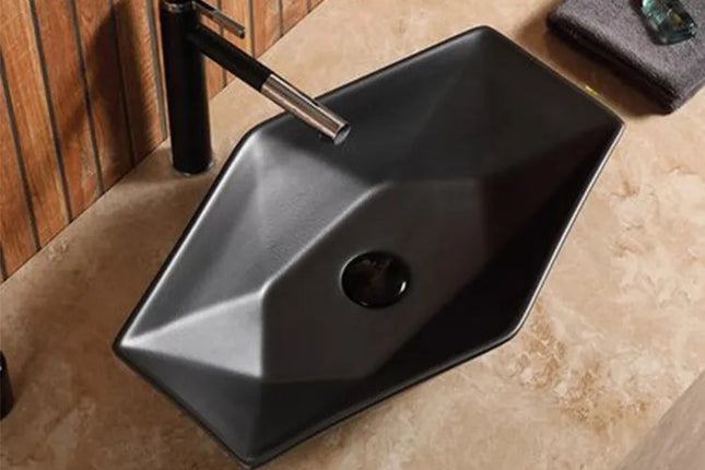 Rechteckiges, schwarzes, mattes Unterbau-Waschbecken aus Porzellan 