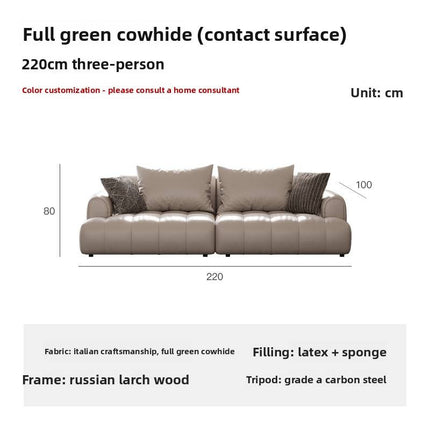 Nordic Modern Sofa Genuine Leather 3-Seater High Resilience Sponge Latex Filling for Small Spaces Wabi-Sabi Minimalist Design