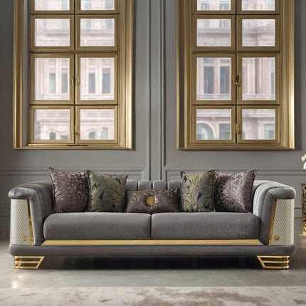 Furniture Velvet Upholstered Living Room Sofa Set Stainless Steel Sofa Leg Chesterfield Couch Set Furniture