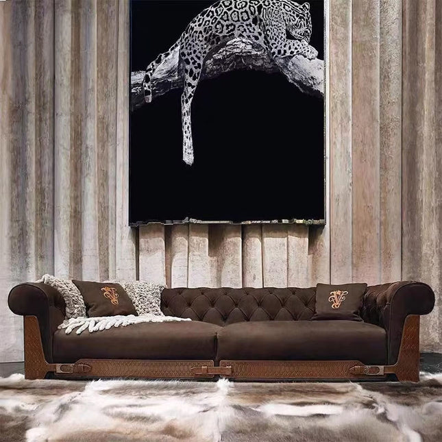 Luxury 3-seater Italian Leather Sofa Set High-end Upholstered Sofa Living Room Available in Fabric Wooden Velvet Polyurethane