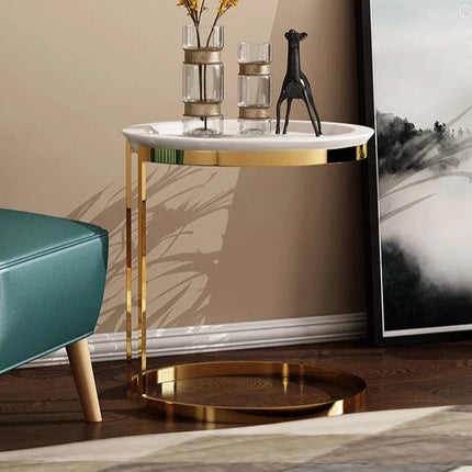 Living Room Gold Side Table Electroplated White Sintered Stone on top Stainless Steel