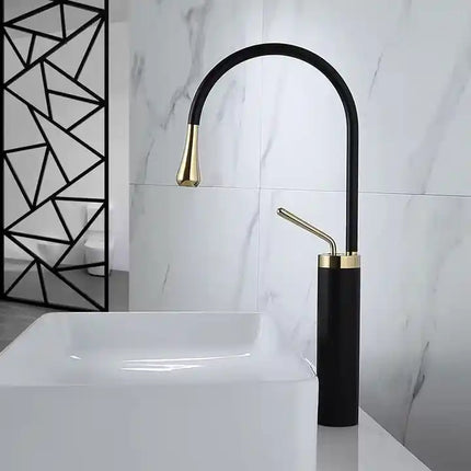 Black Faucet with Gold, Countertop Mounted Water Faucet for Bathroom