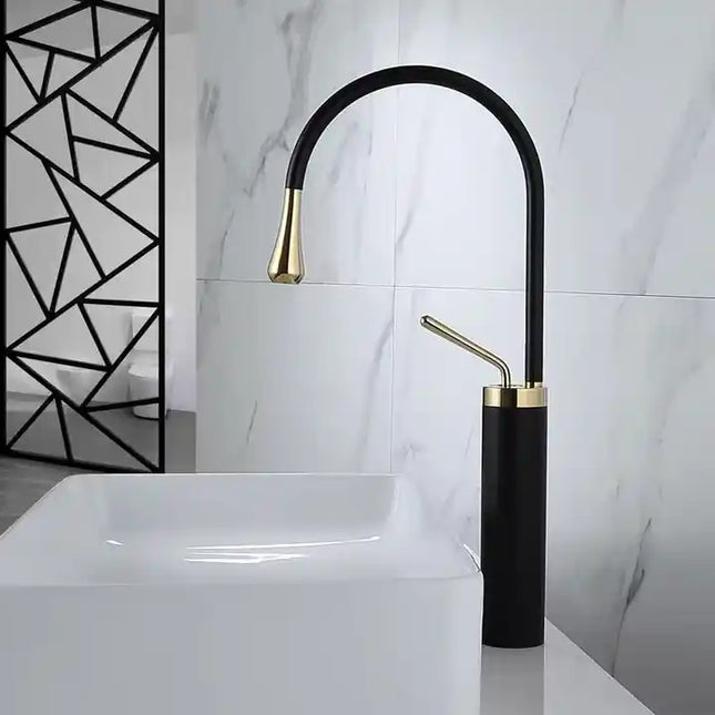 Black Faucet with Gold, Countertop Mounted Water Faucet for Bathroom