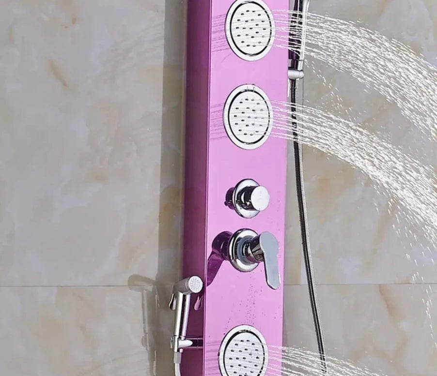 Stainless Steel Pink Shower Panel with Shower System