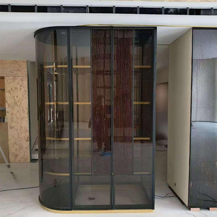 Modern Tempered Glass Arc Cabinet Door Aluminum Alloy Profile Frame for Kitchen Wardrobe