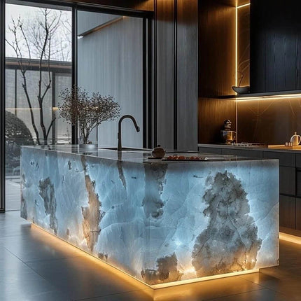 Custom Nature Onyx Marble Table Jade Luxury Crystal Table Furniture Elegant Premium Stone Furniture Kitchen Island