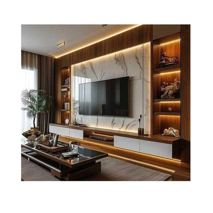Modern Living Room Designs Cabinets Storage Wood Grain Veneer TV Wall Cabinet Cupboard