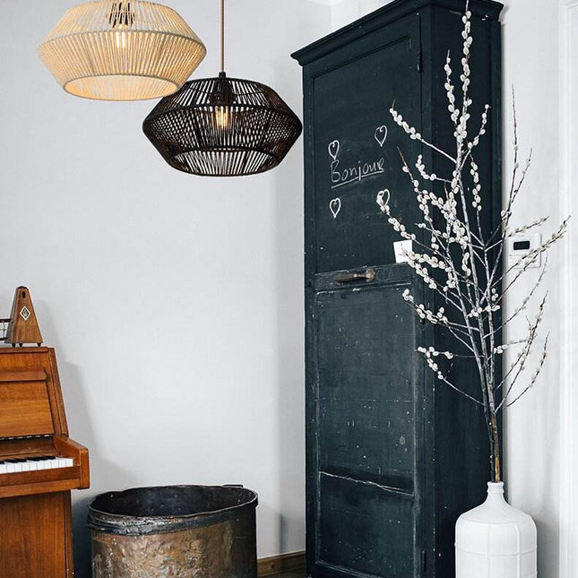 New Hand Woven Vintage Natural Paper Rope Lampshade Lighting for Home Restaurant Bar Hotel Office Decoration