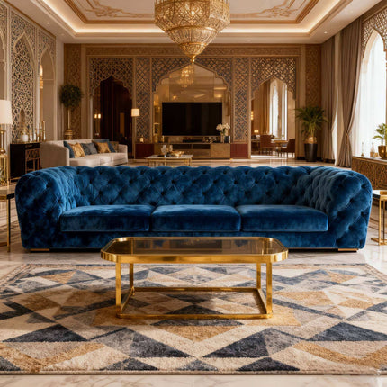 Velvet Sofa Chesterfield Lounge Sofas Set With Diamond Button in Living Room Furniture Luxury Couch