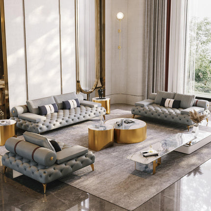 Luxury High-end Leather Chesterfield Sofa Set for Living Room Furniture