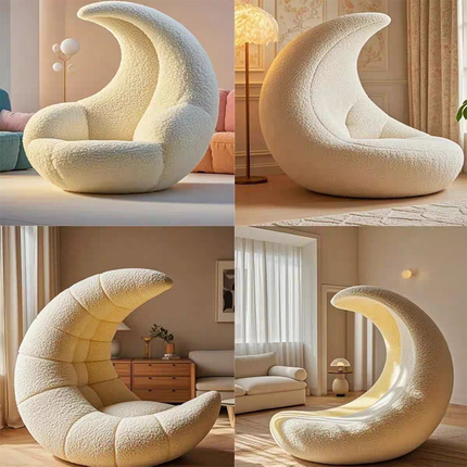 Cream Moon Lazy Sofa Chair Modern Leisure Single Chair for Living Room Office Balcony Simple Design Comfortable Recliner