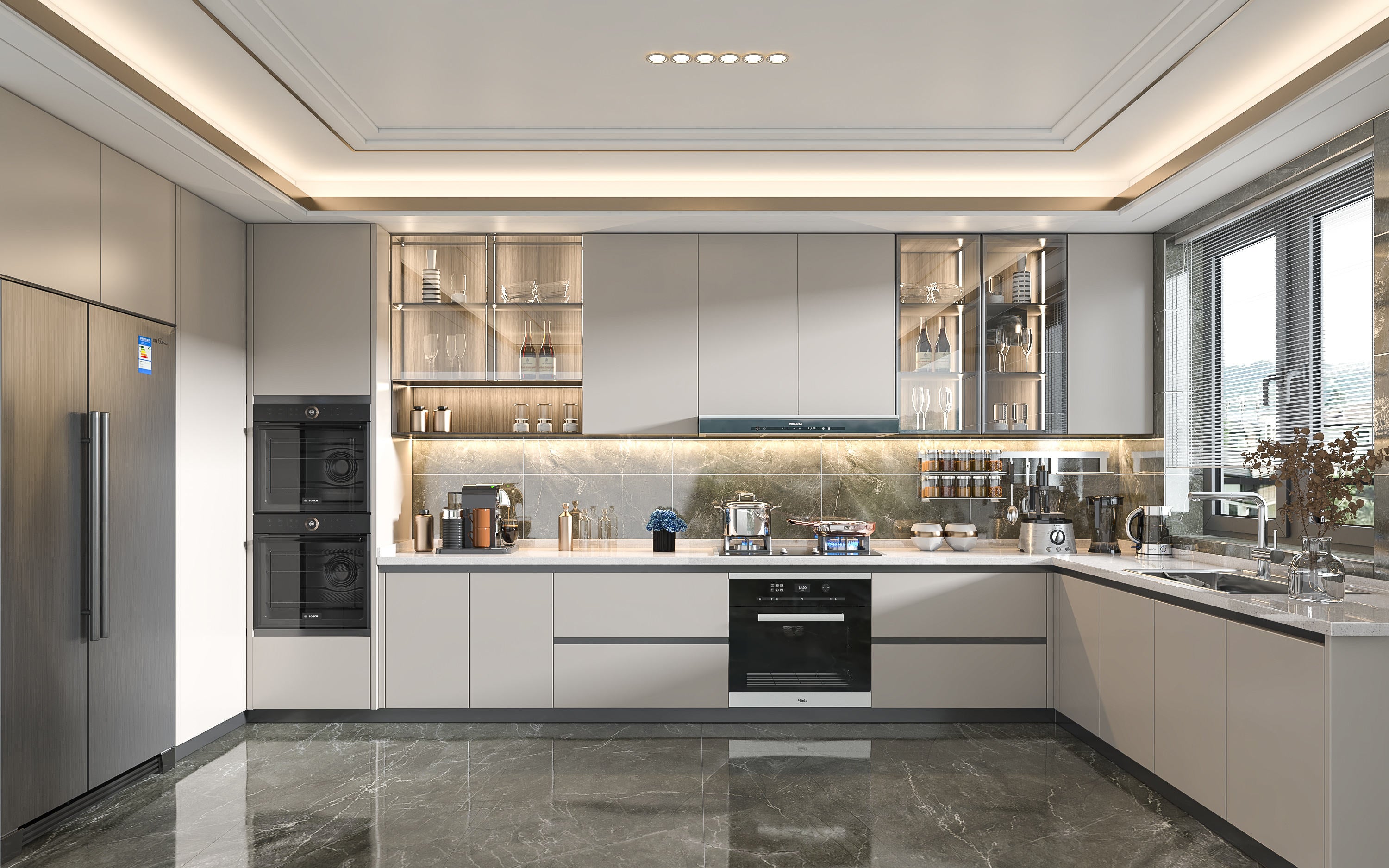 Modular Kichen Moderno Modern Design Modular Kitchen Cabinets Set with Artificial Marble Coun ...