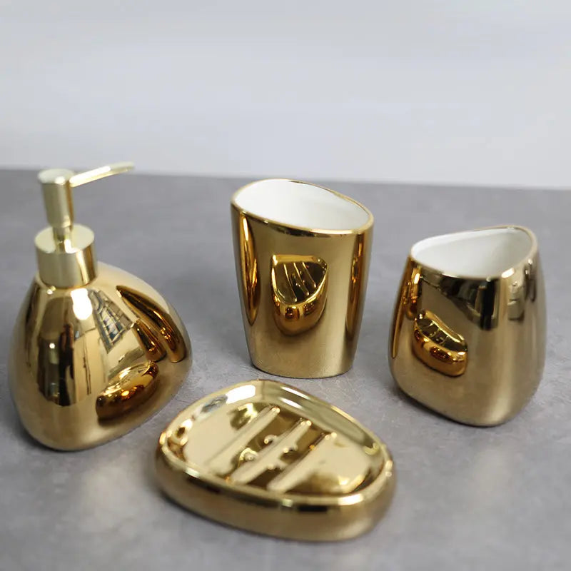 Gold ceramic bathroom 4pcs Accessories Electroplated Ceramic
