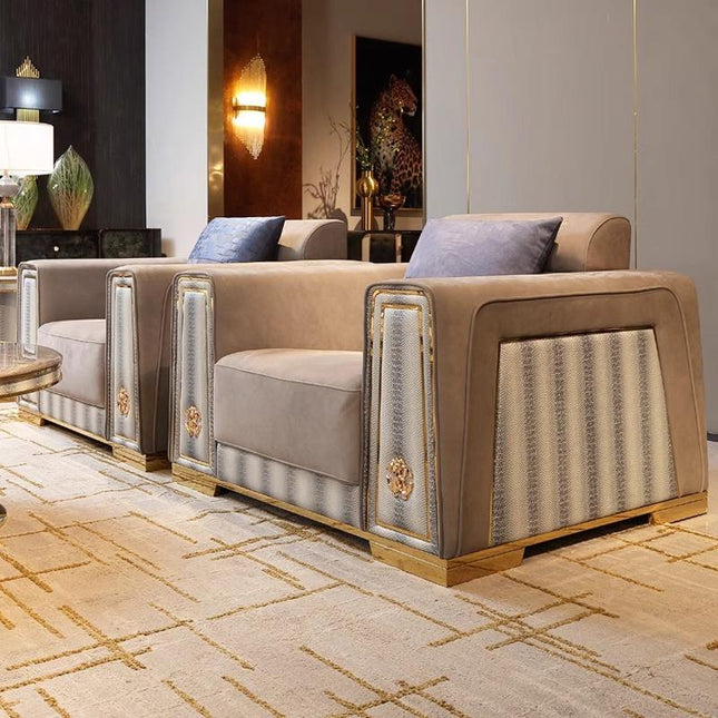 Italian Style Luxury Snake Leather Sofa Villa Modern Living Room Fabric Velvet Button Tufted Sofa Sets