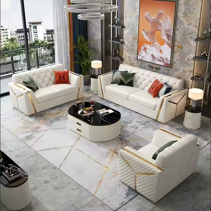Light Luxury Leather Sofa Modern Living Room Design Chesterfield Sofa Set Furniture for Home Hotel Office