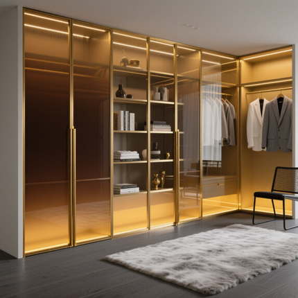 Aluminum Glass Front Wardrobe Cabinet Profile Frame for Bedroom Storage Closet with Display Doors