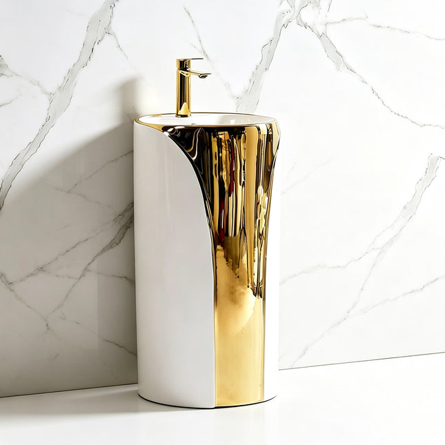 Western Design Royal Bathroom Golden Plated Pedestal Basin for Hotel