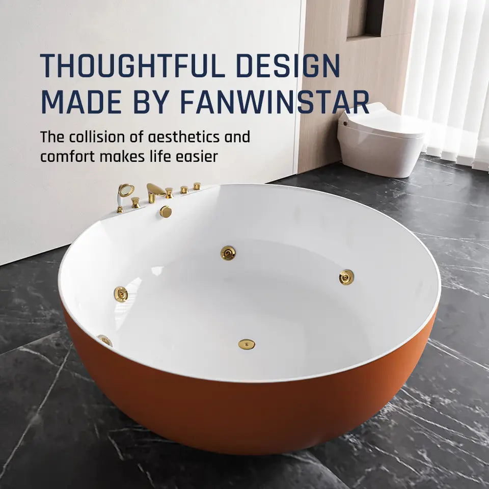 Round Stone Bathtub Solid Surface Freestanding Massage SPA Bathtub