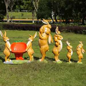 Outdoor Decoration Garden Statues Rabbit Family Model Resin Cartoon Animals