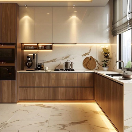 Customized Eco-Friendly Artificial Marble Faucet Waterproof High Glossy Modular Modern Design Kitchen Cabinets