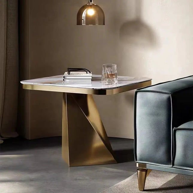 Stainless Steel White Gold Plated Marble Corner Table Electroplated Side Table for Living Room