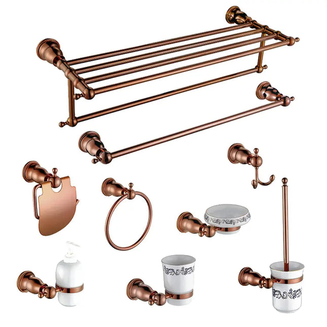 Wandmontiertes Badezimmer-Accessoire-Set aus Edelstahl in Roségold 