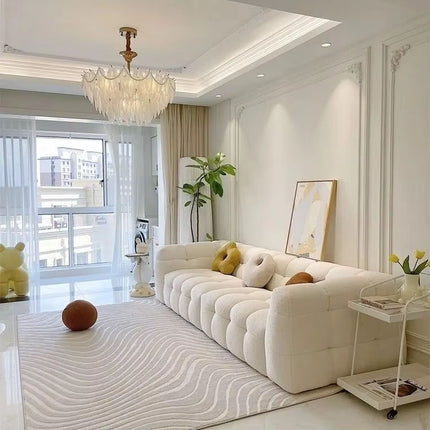 Customized Size Modern Simple Nordic Straight Line Sofa French Cream Lamb Fleece Fabric Sponge Living Room Small Furniture
