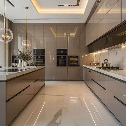 Customized Eco-Friendly Artificial Marble Faucet Waterproof High Glossy Modular Modern Design Kitchen Cabinets