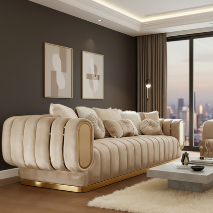Luxury Velvet Sectional Sofa Stainless Steel Comfortable Living Room Couch for Apartment Home Hotel Mall Sponge