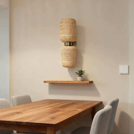 Vintage Bamboo Craft Wall Lamp Log Style Ideal Home Bedside Lamp Retro Nostalgic Hotel Project bar Antique Aisle Lamp