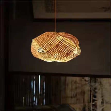 Japanese Style Rattan Pendant Light Modern Design LED 3500K Warm White Hanging Ceiling Light for Home