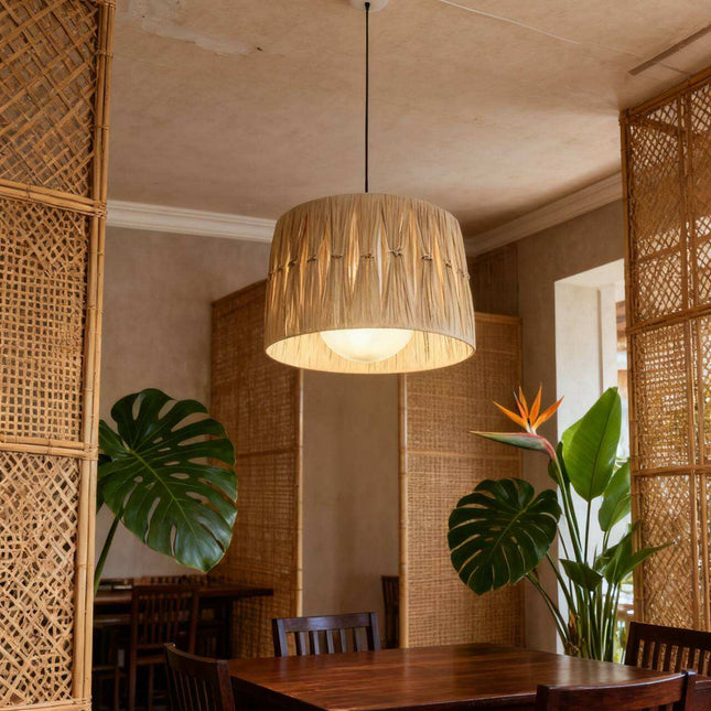 Rattan Wicker Led Lights for Home Kitchen Restaurant Dining Table Decorative Lighting Modern Style Pendant Lampshade