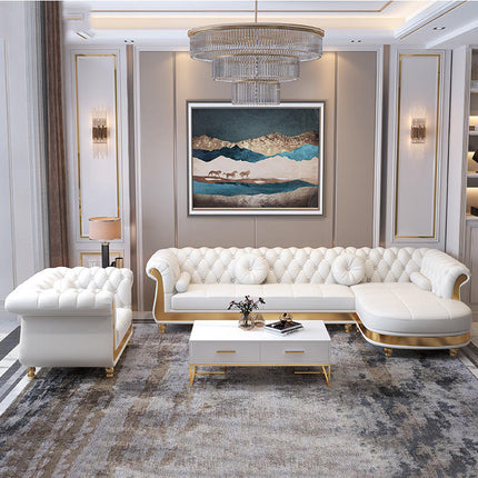 Luxury Nordic Style Living Room Furniture Sofas Sets With Button Tufted Nappa Leather 1-4 Seats Sofa for Home Hotel Apartment