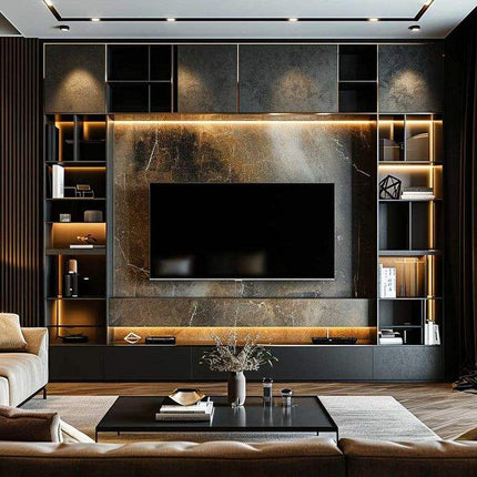 Modern Living Room Designs Cabinets Storage Wood Grain Veneer TV Wall Cabinet Cupboard