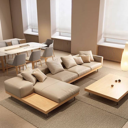 Log Style Wabi-sabi Style Japanese Custom Solid Wood Pallet Corner Chaise Longue Leather Leisure Hotel Library Sofa