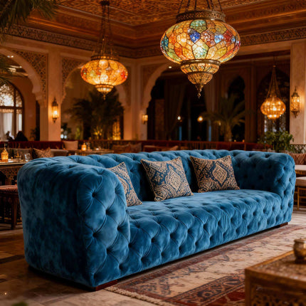 Velvet Sofa Chesterfield Lounge Sofas Set With Diamond Button in Living Room Furniture Luxury Couch
