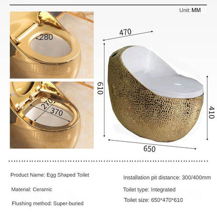 Luxury Style Gold Black Color One Pieces Toilet Ceramic Golden Embossed Commode Modern Bathroom Egg Shaped Toilet