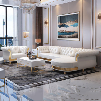 Luxury Nordic Style Living Room Furniture Sofas Sets With Button Tufted Nappa Leather 1-4 Seats Sofa for Home Hotel Apartment