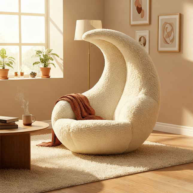 Cream Moon Lazy Sofa Chair Modern Leisure Single Chair for Living Room Office Balcony Simple Design Comfortable Recliner