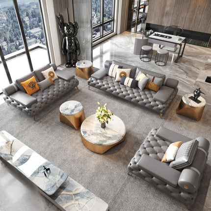 Luxury High-end Leather Chesterfield Sofa Set for Living Room Furniture