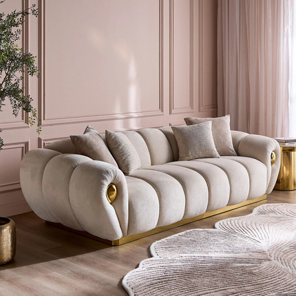 Modern Chesterfield Three Seat Fabric Upholstered Sofa with Tufted Design Sponge-Filled Comfort for Apartment Living Rooms