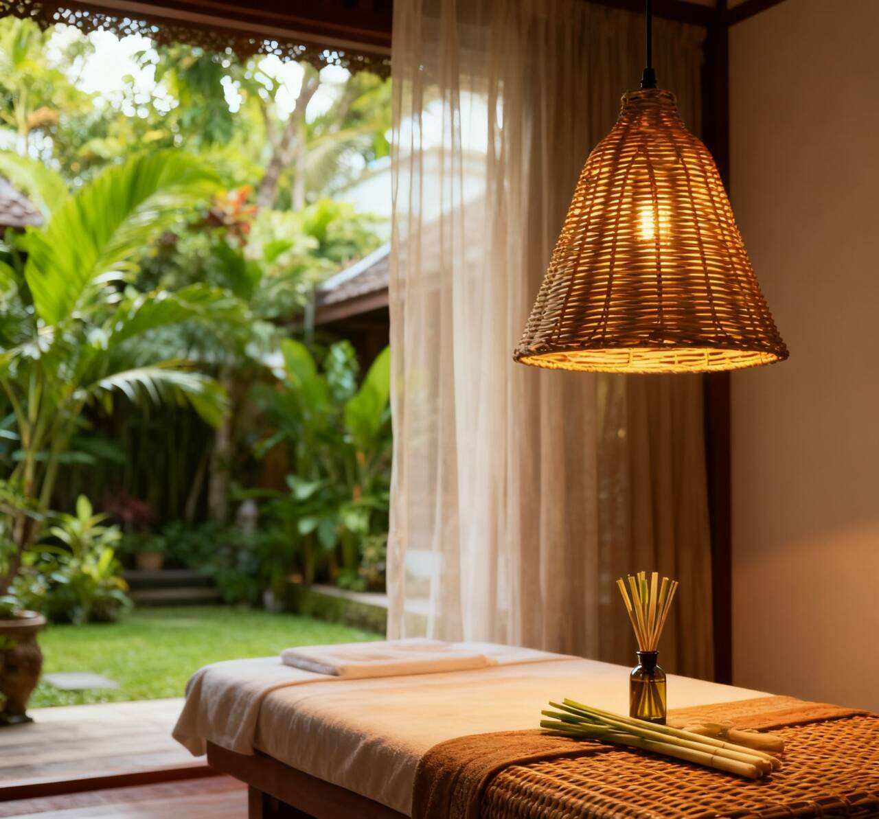 Natural Rattan Woven Pendant Light Handmade Bell Hanging Lamp for Rest ...