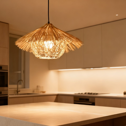 Rattan Pendant Light Living Room Industrial Handwoven Wicker Chandelier Natural Texture Indoor Hanging Lighting for Hotel Cafe